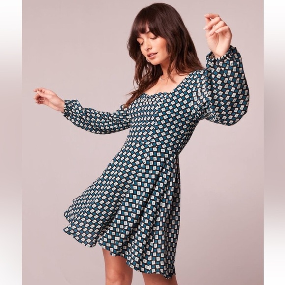 Band of the Free Genevieve Teal Diamond Long Slv Mini Dress Sz SM $119 RetailNWT - Picture 3 of 10